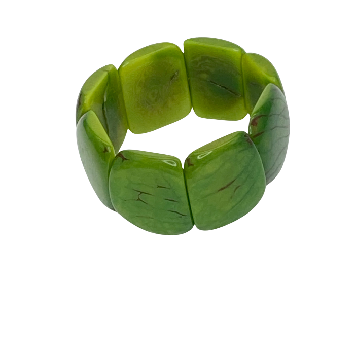 Stretchy bracelet made from Square slices of Tagua nut in 13 different colors