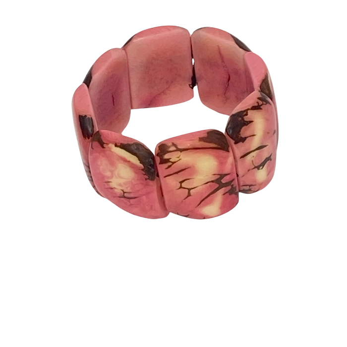 Stretchy bracelet made from Square slices of Tagua nut in 13 different colors