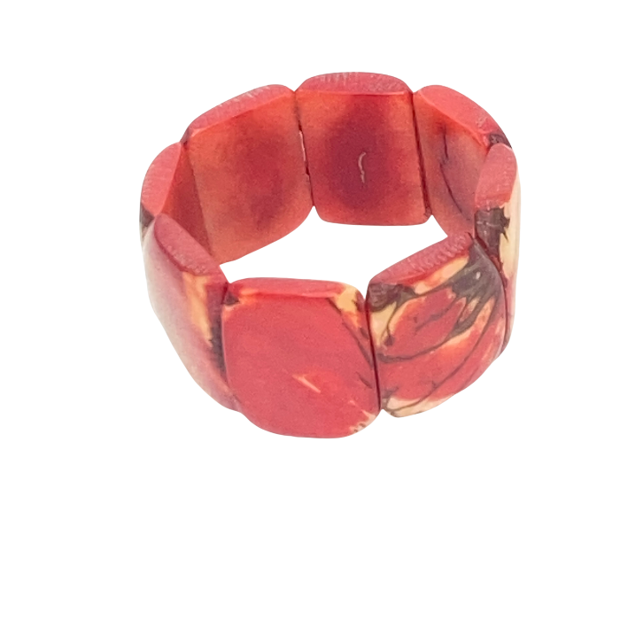 Stretchy bracelet made from Square slices of Tagua nut in 13 different colors