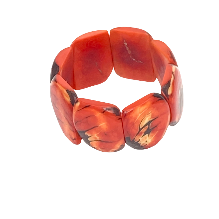 Stretchy bracelet made from Square slices of Tagua nut in 13 different colors