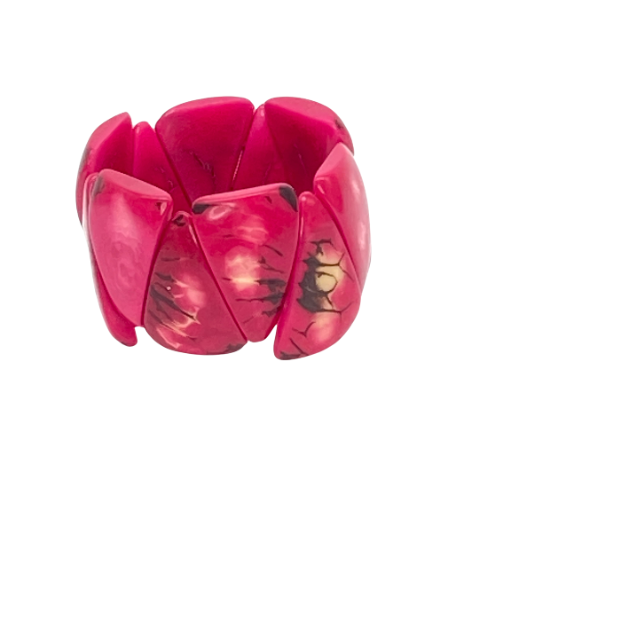 Stretchy Tagua nut bracelet  in hot pink