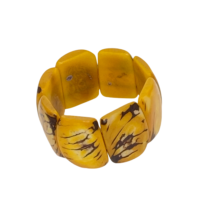 Stretchy bracelet made from Square slices of Tagua nut in 13 different colors