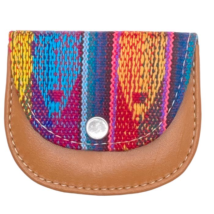 leather and cloth coin purse. Approximately 3"x3"