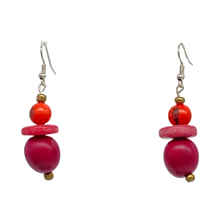 Dangling earrings, a combo of acai and tagua nut beads, length approx. 2".
