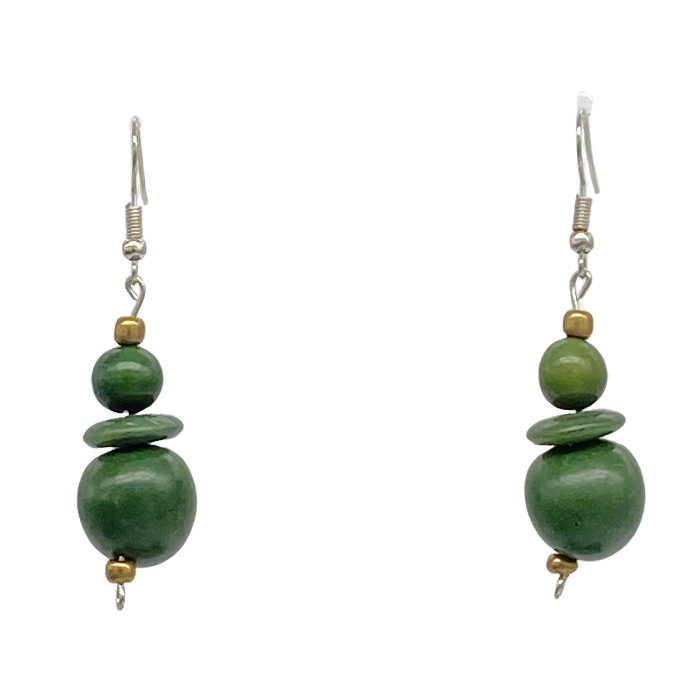 Dangling earrings, a combo of acai and tagua nut beads, length approx. 2".