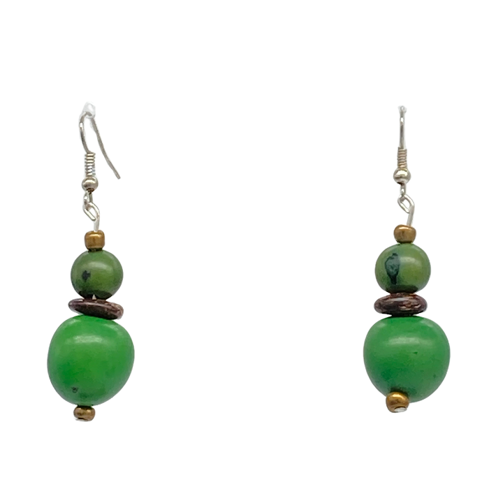 Dangling earrings, a combo of acai and tagua nut beads, length approx. 2".