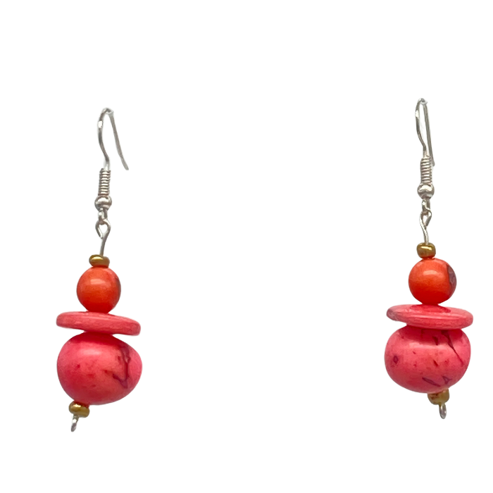 Dangling earrings, a combo of acai and tagua nut beads, length approx. 2".