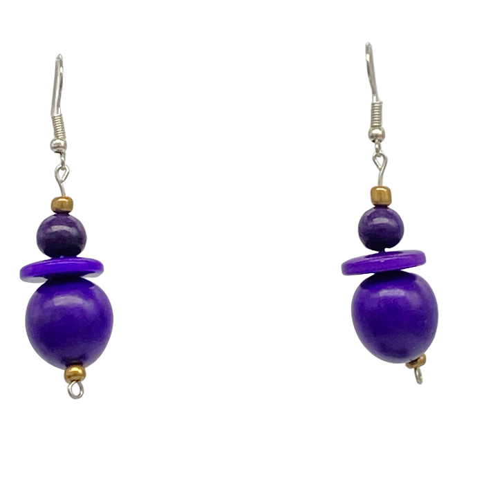 Dangling earrings, a combo of acai and tagua nut beads, length approx. 2".