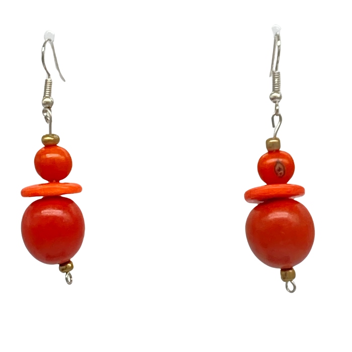 Dangling earrings, a combo of acai and tagua nut beads, length approx. 2".