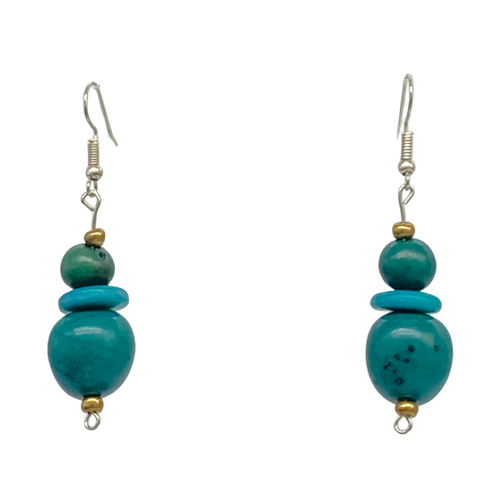 Dangling earrings, a combo of acai and tagua nut beads, length approx. 2".